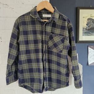 Zara Green Plaid Boys Flannel Button Down Shirt - Holiday Christmas Size 7